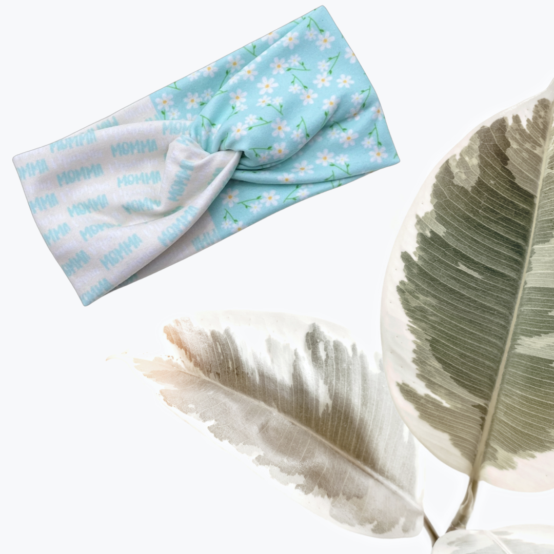 Floral Momma blue & white Twist headband