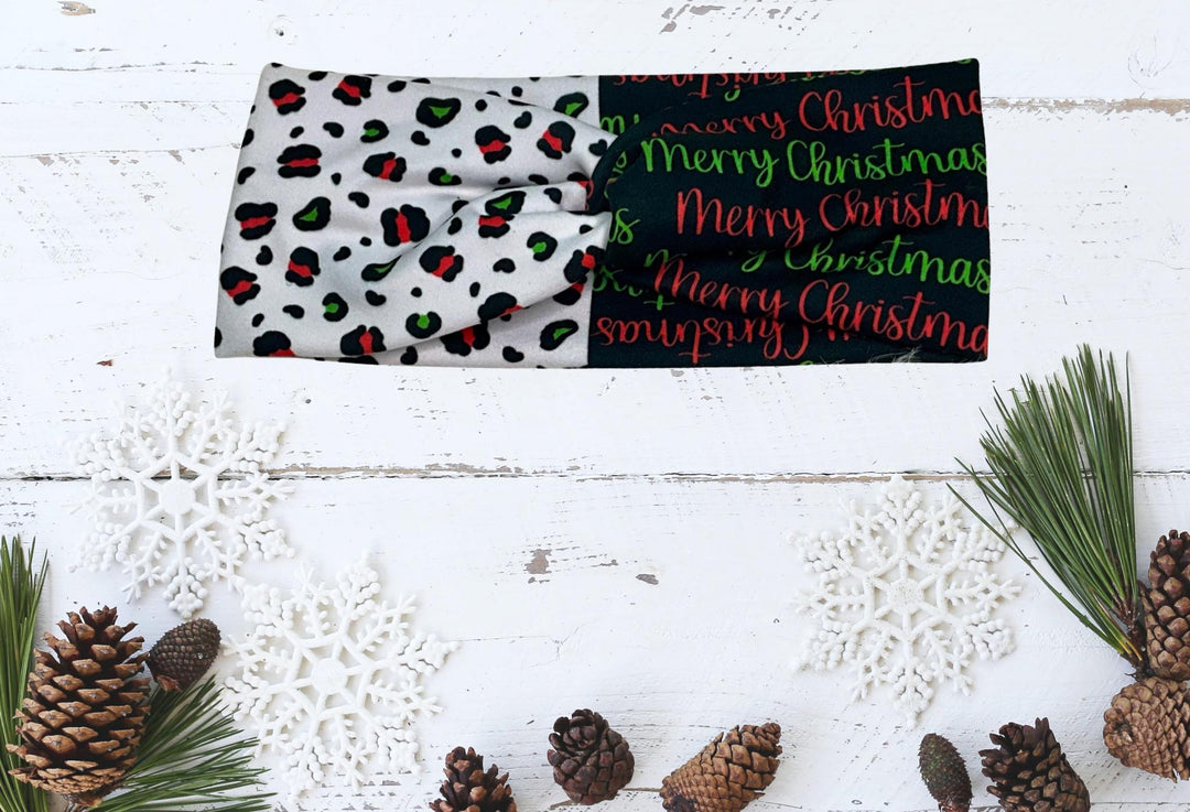 Merry Christmas Cheetah twist headband