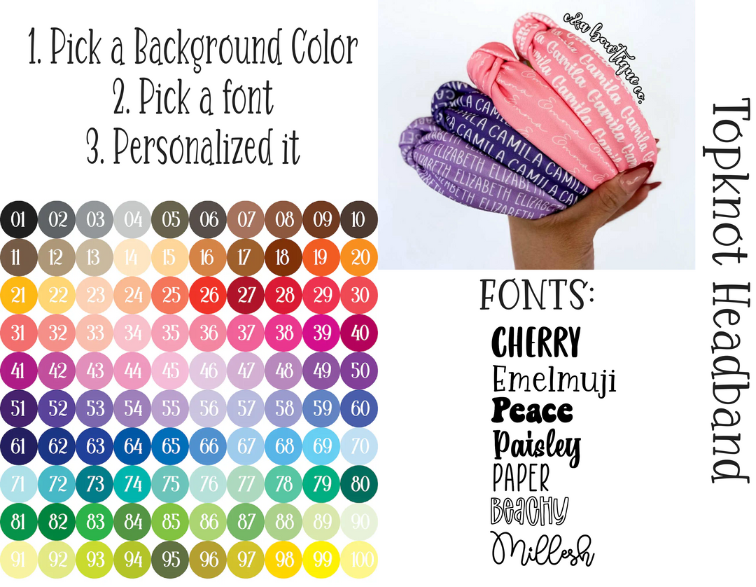 Personalized Topknot Solid Color Chart