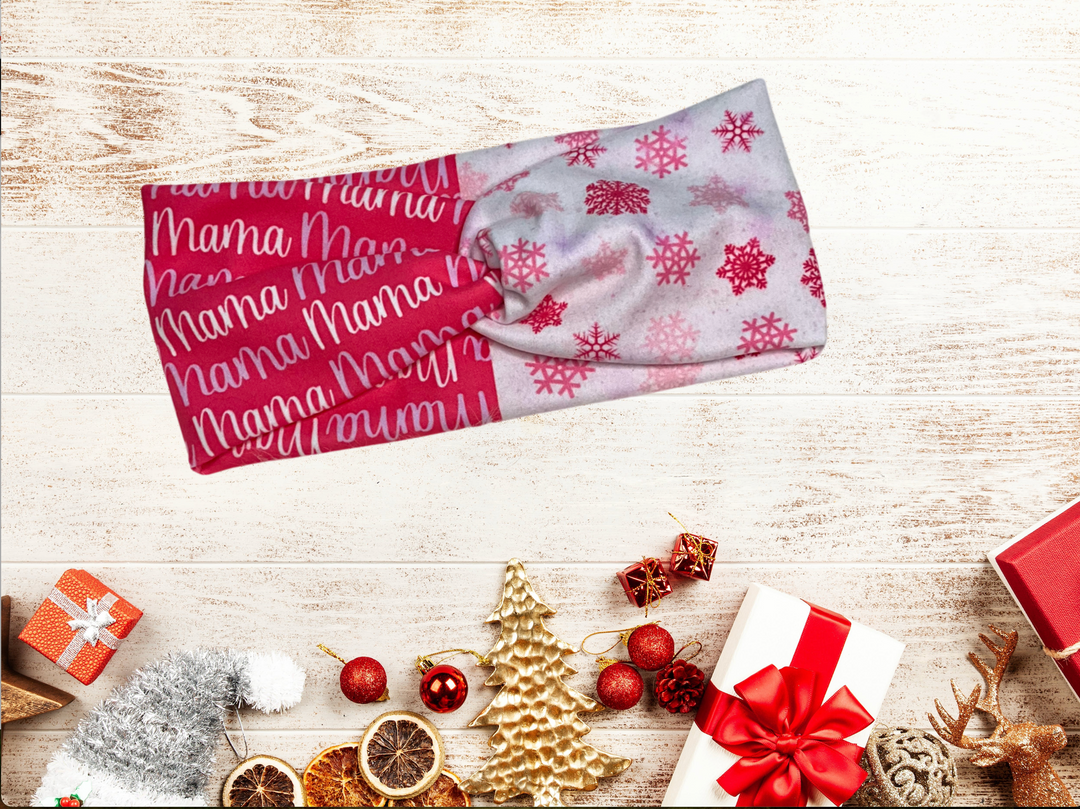 Pink Mama w/ Snowflakes twist headband