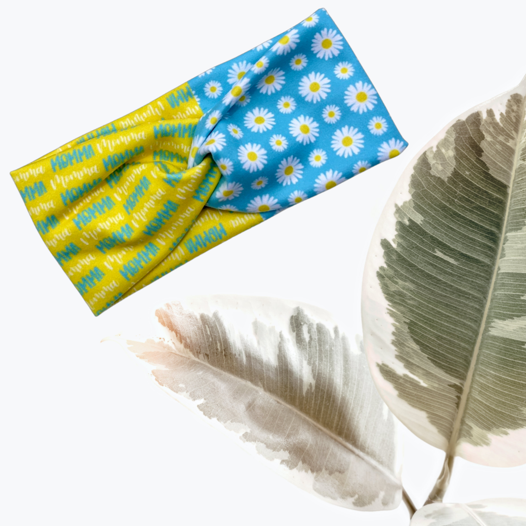 Floral Momma blue & yellow twist headband