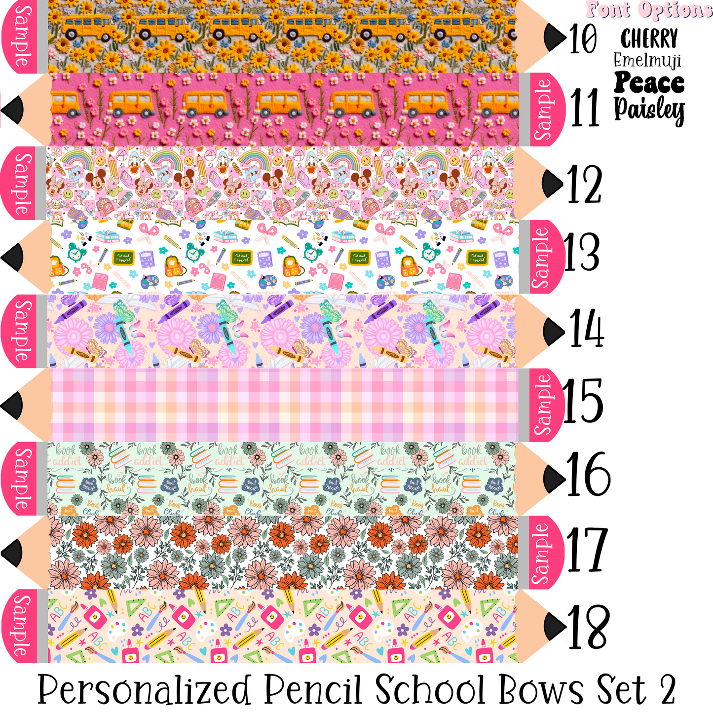 Personalized Pencil School Bows Set 2