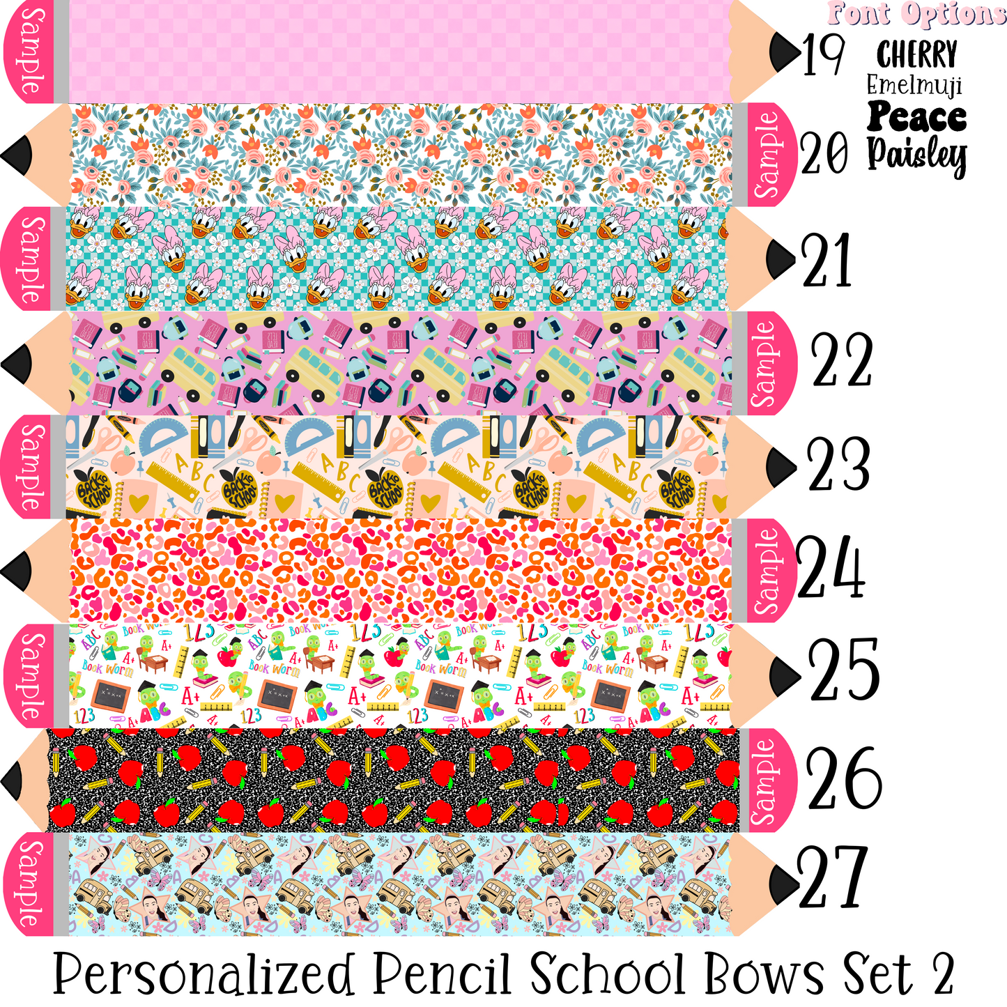 Personalized Pencil School Bows Set 2